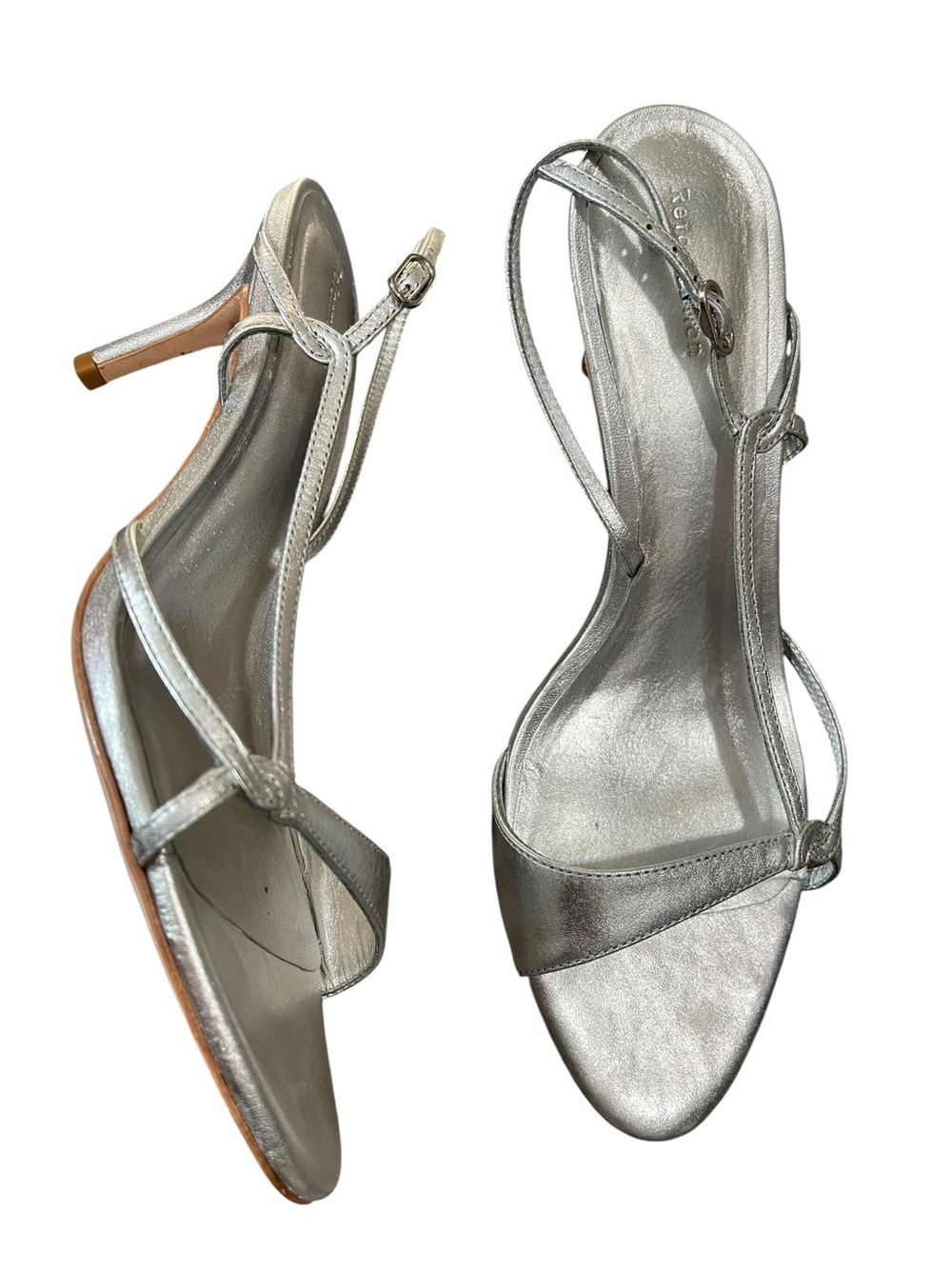 Reformation Nino Silver Sling Back Kitten Heel Sandals Size 8 - Picture 9 of 13